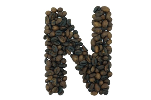 Creative alphabet from coffee bean isolated on white background