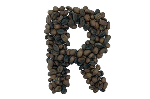 Creative alphabet from coffee bean isolated on white background