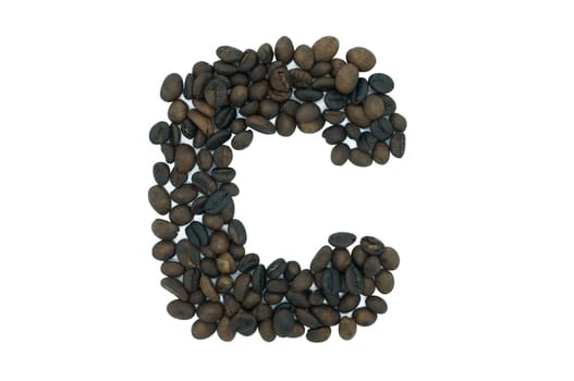 Creative alphabet from coffee bean isolated on white background