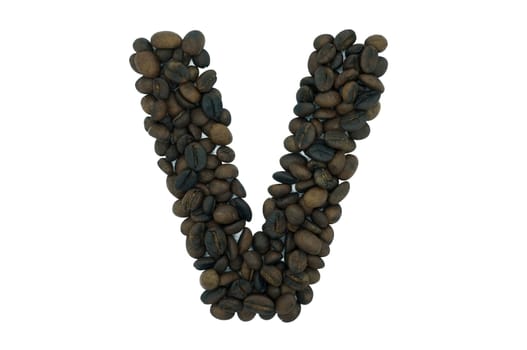 Creative alphabet from coffee bean isolated on white background