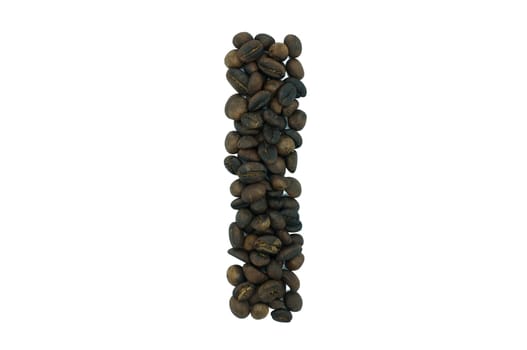 Creative alphabet from coffee bean isolated on white background