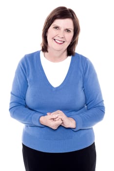 Half length image of a woman against white background
