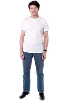 Young casual man isolated on white background