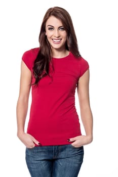 Pretty woman striking a pose in casuals