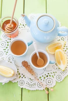 Fresh tea with fresh lemon and honey