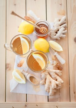 Fresh tea with fresh lemon and ginger