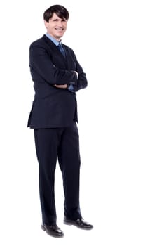 Side shot of a confident businessman over white