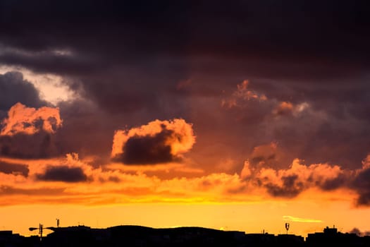 Cloudscape, Colored Clouds at Sunset near the Ocean