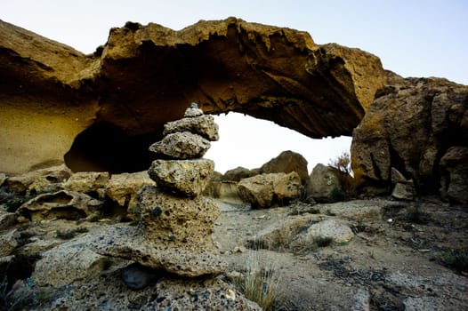 Volcanic Formation Natural Arch in the Desert Tenerife Canary Islands Spain