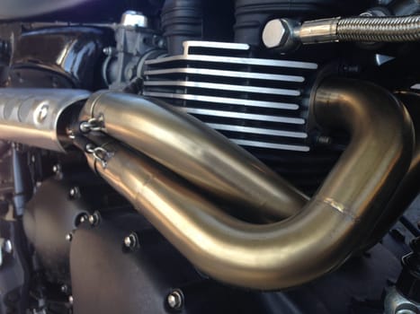 Close up view of a shiny motorcycle engine