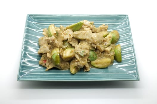 Fried green curry with pork and eggplant, thai food