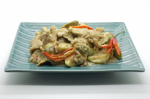 Fried green curry with pork and eggplant, thai food
