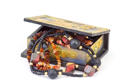 wooden casket with jewellery