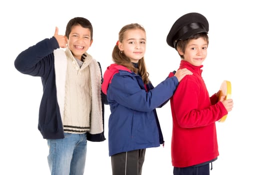 Kids playing transportation isolated in a white background