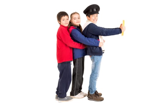 Kids playing transportation isolated in a white background