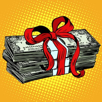 Money as a gift charity and donation pop art retro style. Dollars Finance currency. Business concept financial contribution