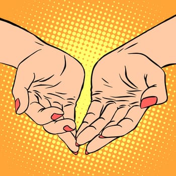 Womens hand heart shape love romance Valentines day pop art retro style