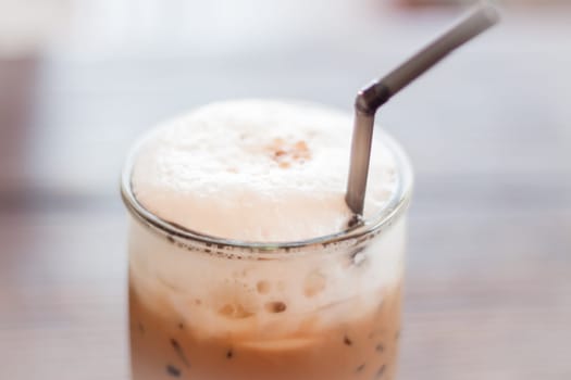 Iced Mocha Coffee in glass on the table, stock photo