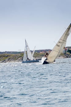 sailboat in one competition in sweden round one island in westcoast