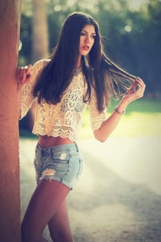 Portrait of an attractive woman with long,dark hair