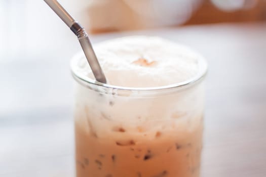 Iced Mocha Coffee in glass on the table, stock photo
