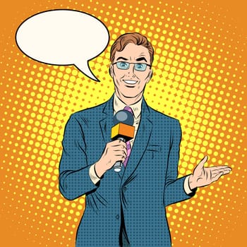 TV reporter male pop art retro style. New media and TV. News and politics.