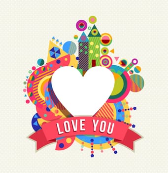 Heart shape icon, love concept design with text label and colorful geometry shape background. EPS10 vector.