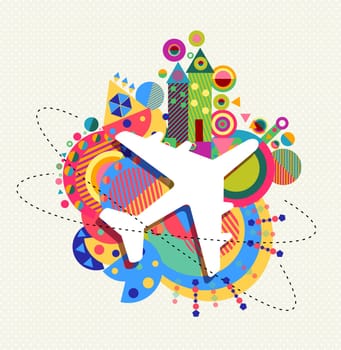 Air plane world travel icon concept design with colorful geometry decoration background. EPS10 vector.