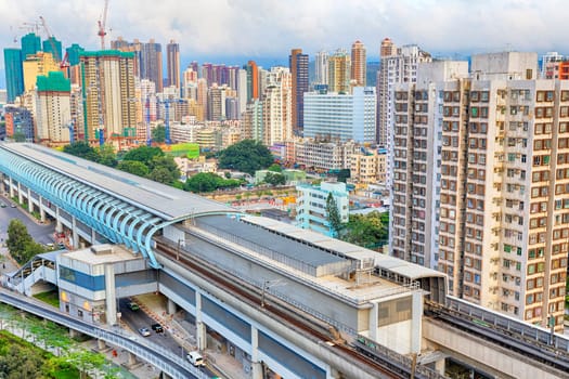 hong kong urban downtown and sunset speed train, Yuen Long Long Ping