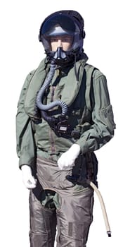 Pilot combat suit on mannequin isolated over white background