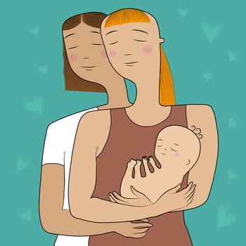 Happy gay family. Vector Illustration