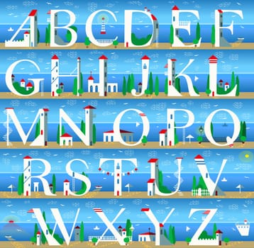 Summer Alphabet. Vector Illustration. Isolated Symbols