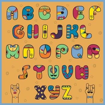 Hipster Alphabet. Funny. Varicoloured. Bright