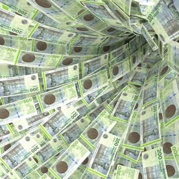 Money swirl from 200 Danish crowns bills