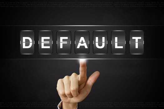 business hand pushing default on Flipboard Display