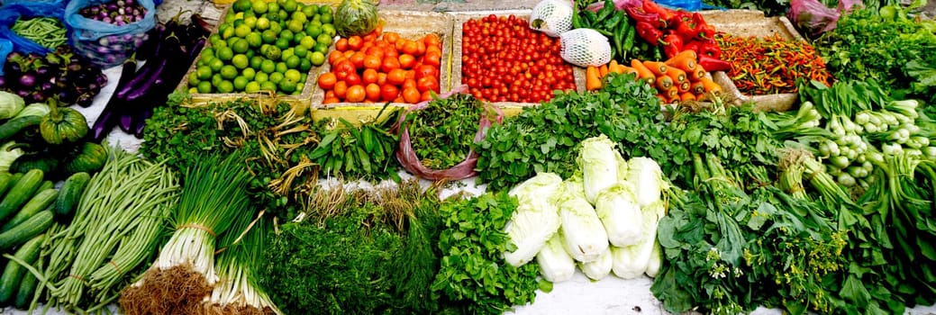 Fresh and organic vegetables at farmer local market  in Luang Prabang, Laos