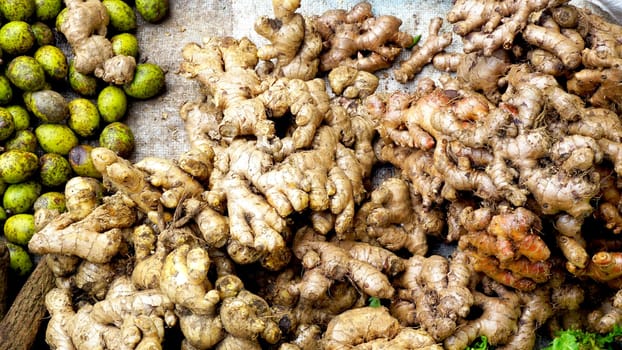 Fresh ginger organic vegetables at farmer local market  in Luang Prabang, Laos