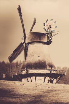 Hollingstedt windmill - windmill in the Schleswig-Holstein open-air museum in Molfsee near Kiel - sw-converted with sepia toning