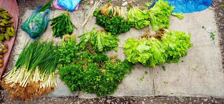 mixed vegetables at local Farmer market in Luang Prabang, Laos