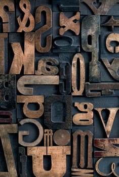 Collection of various wood type letters for printing
