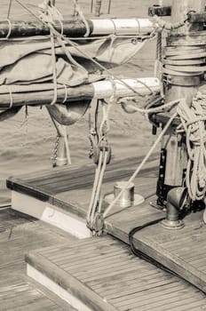Blocks and rigging of an old sailboat, close-up
