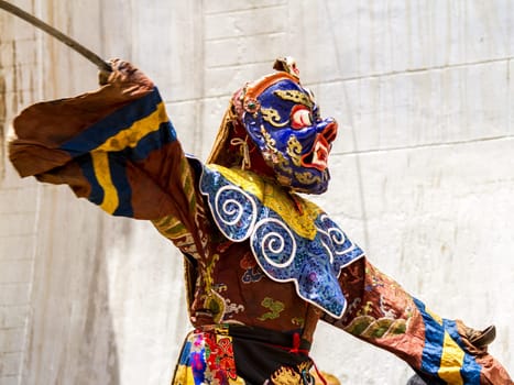 The unidentified dancer in mask performing religious sacred Cham dance (Korzok monastery, INDIA )