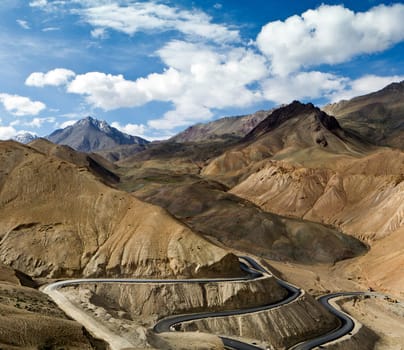 Winding road in the Himalayas mountains (Leh-Kargil road, India)