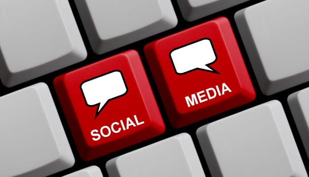 Speech bubbles on keyboard: social media