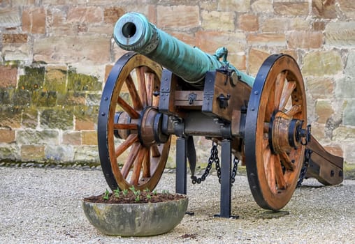 Old cannon next to a wall of the castle, Morges, Switzerland