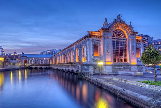 Batiment des Forces-Motrices by night, Geneva, Switzerland, HDR