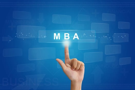 hand press on MBA or Master of Business Administration button on virtual screen