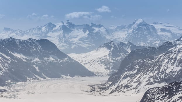 Aletsch Glacier landscape in the Jungfraujoch, Alps, Switzerland