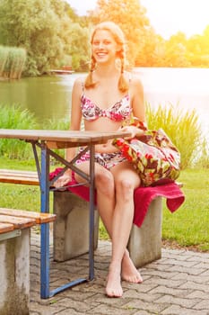 Student at the bathing lake