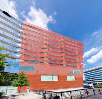 exterior of a modern apartment in almere, netherlands. Almere is the youngest city in the netherlands and lies completely below sea level (2 to 5 meters)
